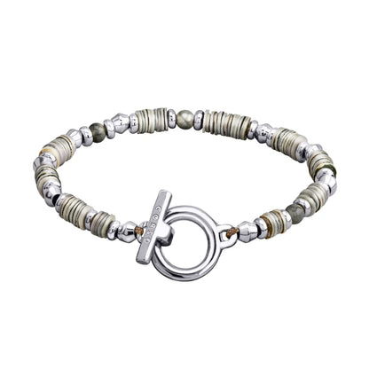 Pulsera en baño de rodio con conchas filipinas talladas a mano y piedras semipreciosas - Joyería y bisutería fina