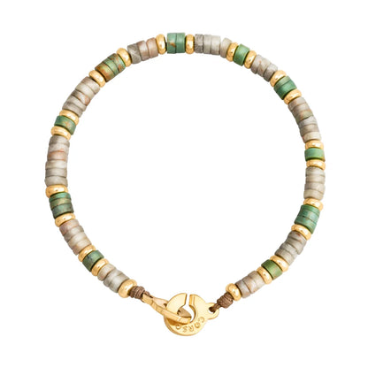 Pulsera baño de Oro 22K, rondeles de piedras naturales - Joyería y bisutería fina
