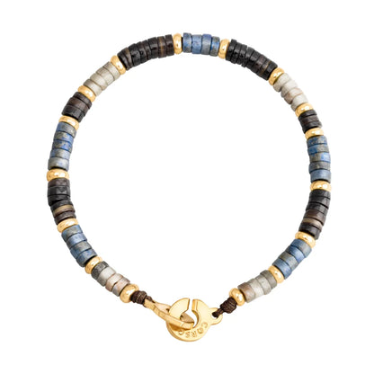 Pulsera baño de Oro 22K, rondeles de piedras naturales - Joyería y bisutería fina