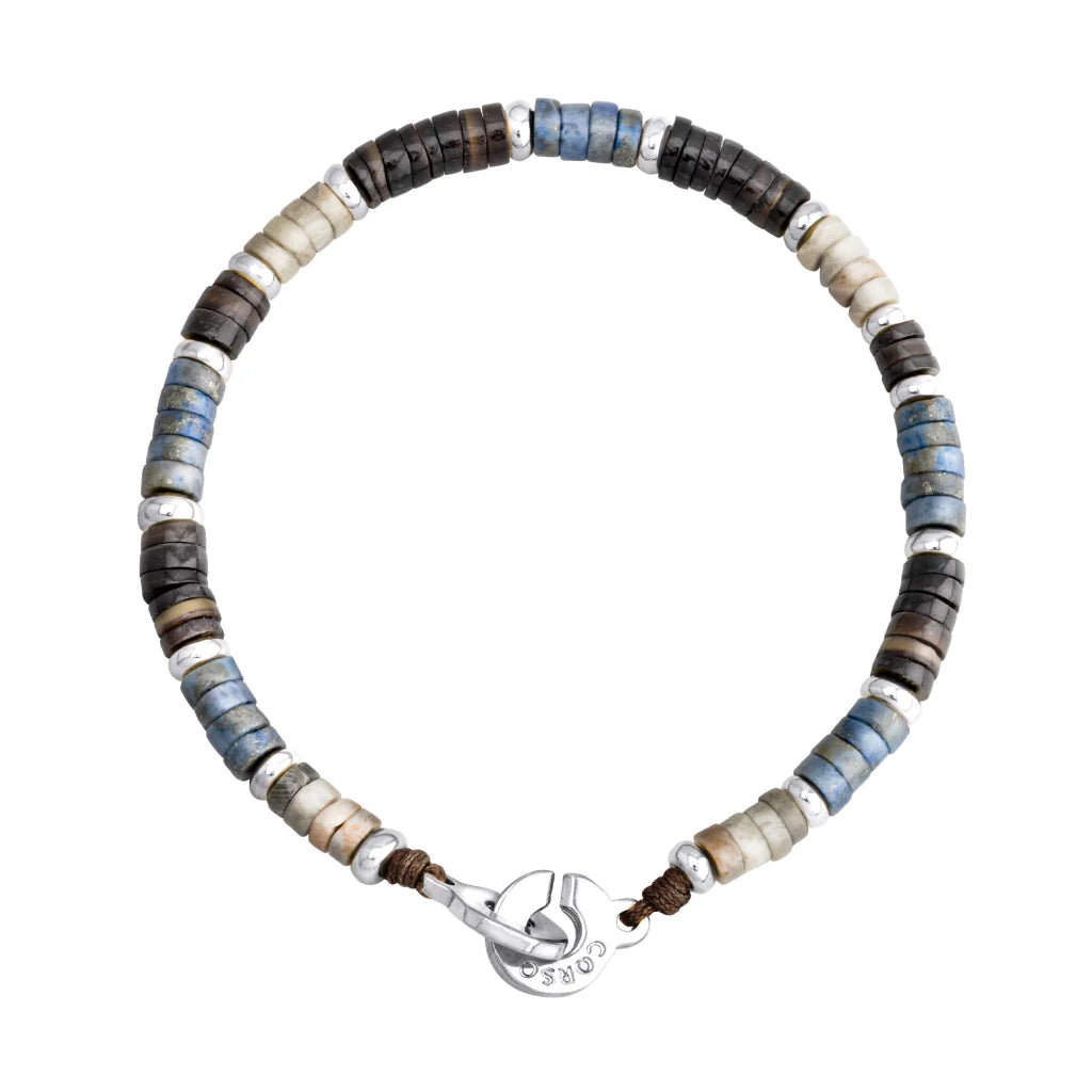 Pulsera baño de rodio, rondeles de piedras naturales - Joyería y bisutería fina