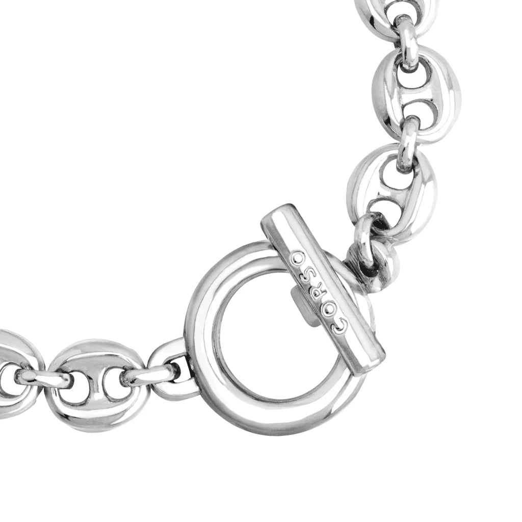 Pulsera de eslabones con broche omega en baño de Rodio - Joyería y bisutería fina