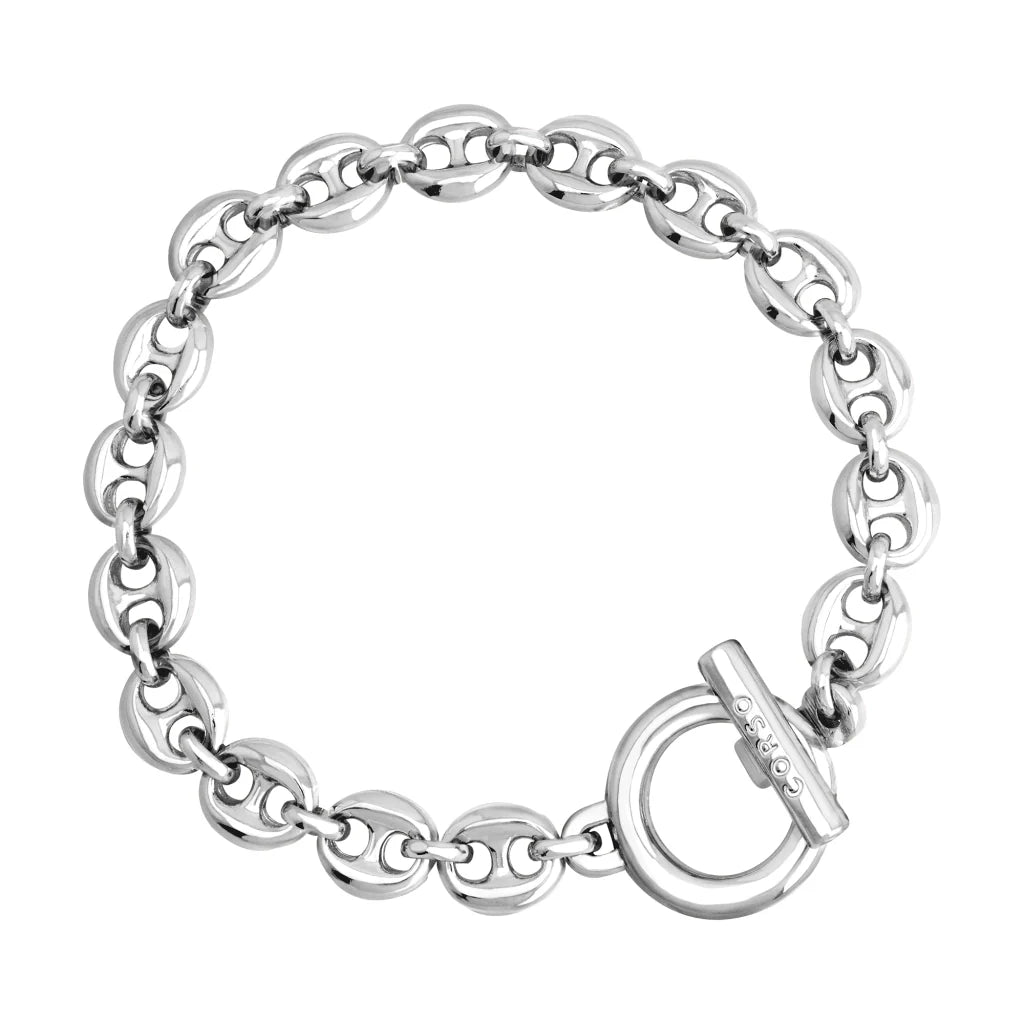 Pulsera de eslabones con broche omega en baño de Rodio - Joyería y bisutería fina