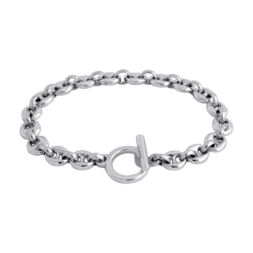Pulsera de eslabones con broche omega en baño de Rodio - Joyería y bisutería fina