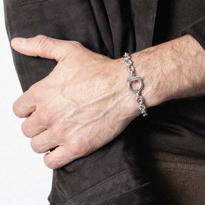 Pulsera de eslabones con broche omega en baño de Rodio - Joyería y bisutería fina