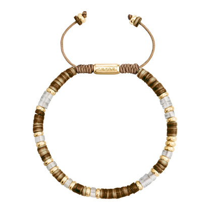 Pulsera en baño de Oro 22K, conchas filipinas heishi, cuarzo blanco - Joyería y bisutería fina