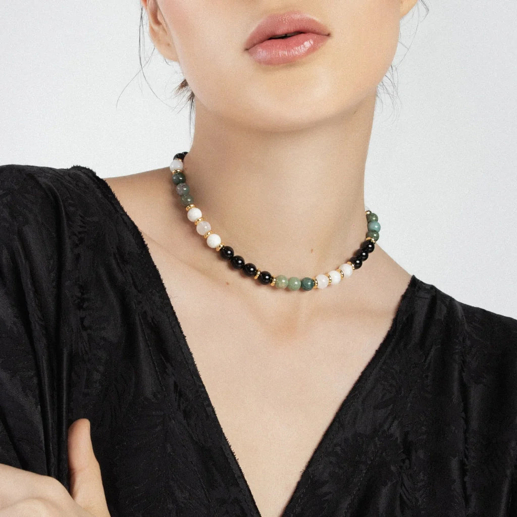 Pulsera de doble vuelta, broche de gancho, piedras de 8mm en baño de oro de 22K - Joyería y bisutería fina