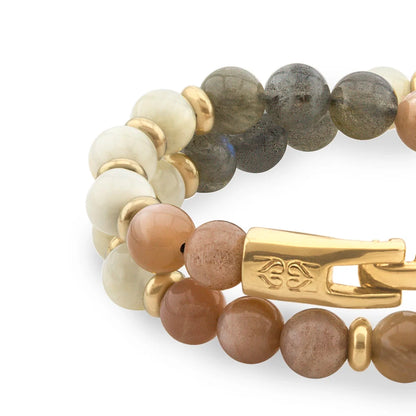 Pulsera de doble vuelta, broche de gancho, piedras de 8mm en baño de oro de 22K - Joyería y bisutería fina