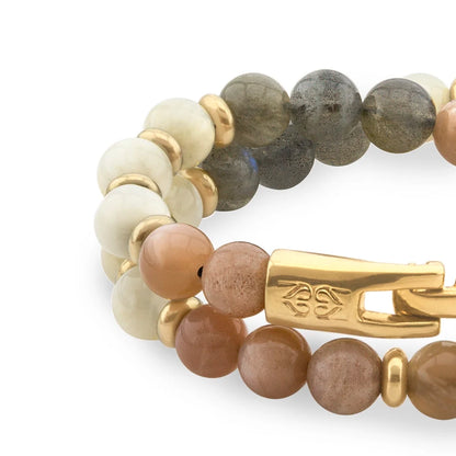 Pulsera de doble vuelta, broche de gancho, piedras de 8mm en baño de oro de 22K - Joyería y bisutería fina