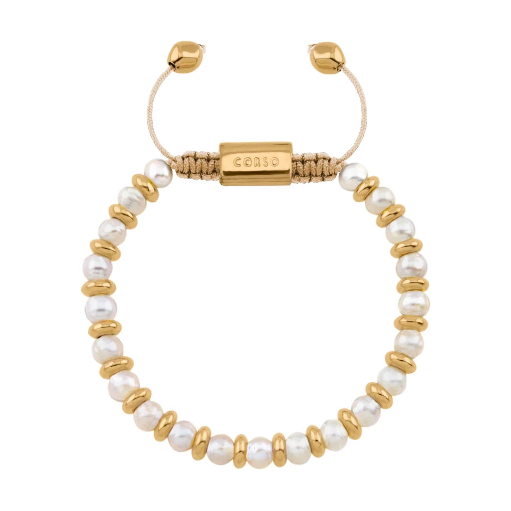 Pulsera ajustable en baño de oro 22K, oro rosa 22K o rodio, con perlas japonesas de 5mm - Joyería y bisutería fina