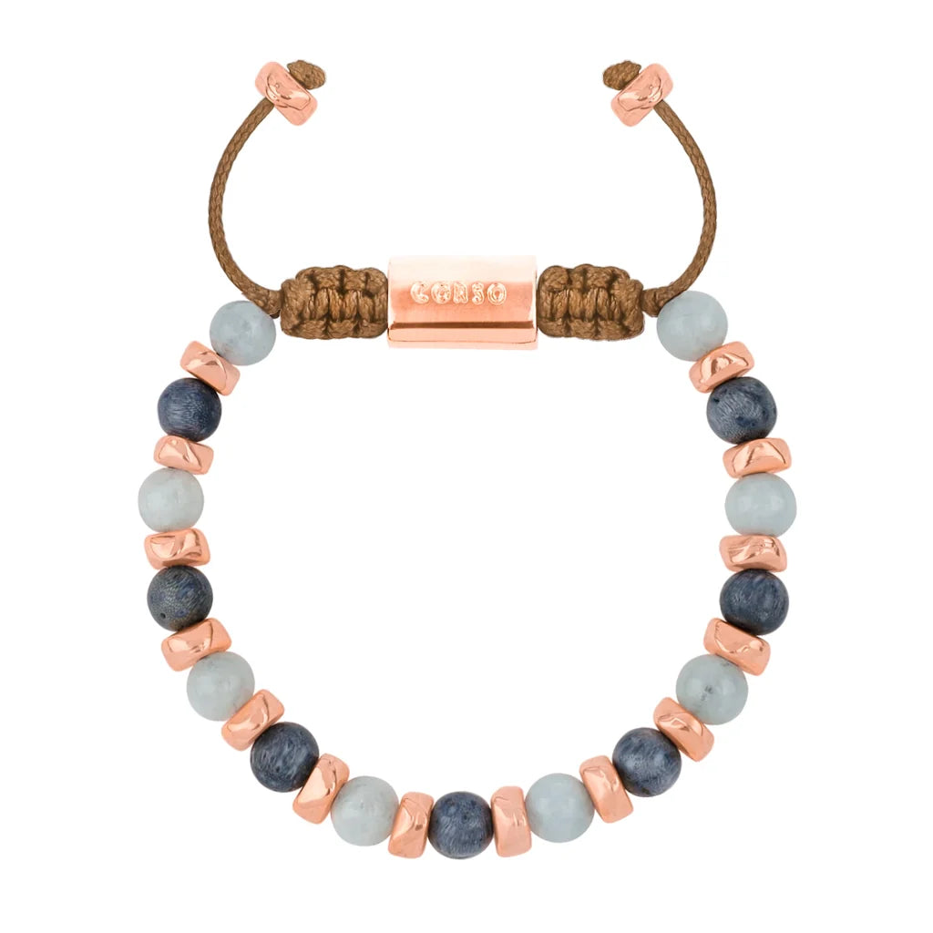 Pulsera ajustable, con piedras naturales de 6mm, baño de rodio - Joyería y bisutería fina
