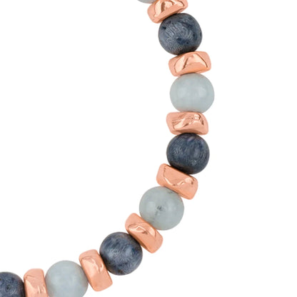 Pulsera ajustable, con piedras naturales de 6mm, baño de rodio - Joyería y bisutería fina