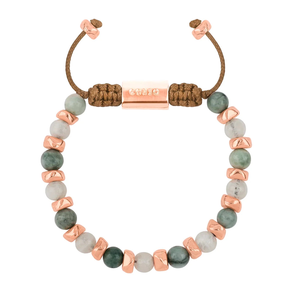 Pulsera ajustable, con piedras naturales de 6mm, baño de rodio - Joyería y bisutería fina