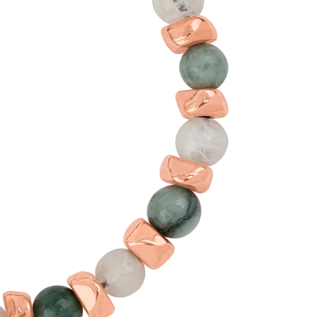 Pulsera ajustable, con piedras naturales de 6mm, baño de rodio - Joyería y bisutería fina