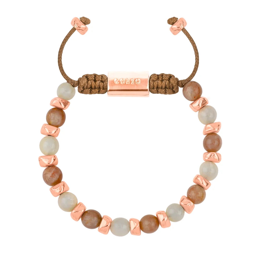 Pulsera ajustable, con piedras naturales de 6mm, baño de rodio - Joyería y bisutería fina