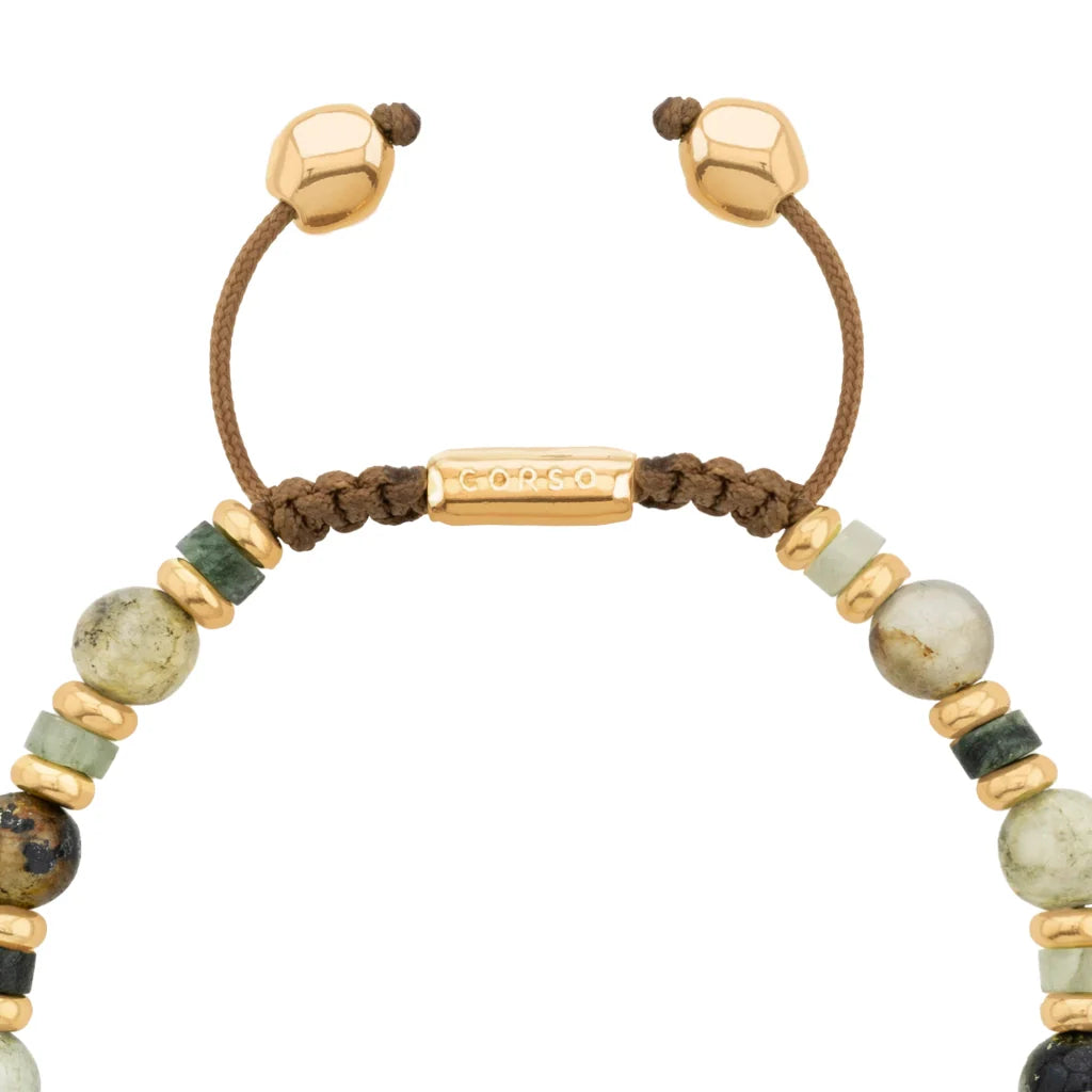 Pulsera con rondeles y dije de pez koi en baño de oro de 22K, con piedras naturales esféricas - Joyería y bisutería fina